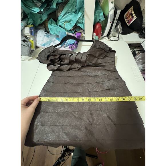 London Times Women’s Sable Brown Flutter Sleeve Cocktail Dress w/Rosette Size 6 - Picture 15 of 16